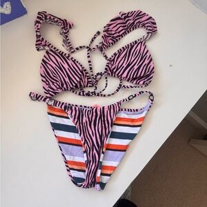 Maaji Pink Zebra Stripe Bikini with Multicolor Stripes